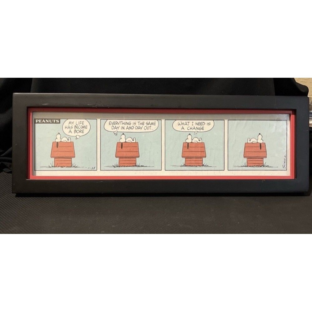 Peanuts FRAMED Comic Strip w Snoopy on Doghouse BORED… Needs Change Hallmark